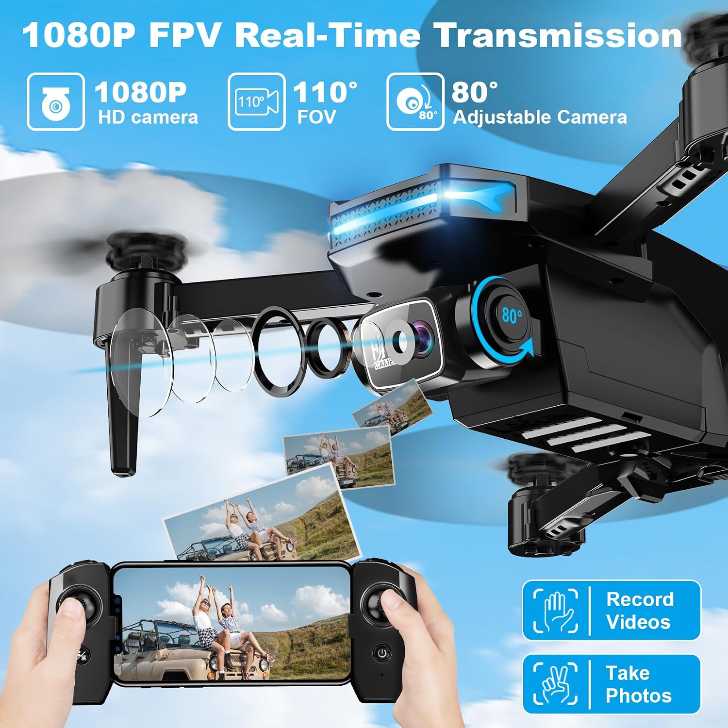 Drone with 1080P Camera - Foldable Remote Control RC Quadcopter FPV Drone - Image 2