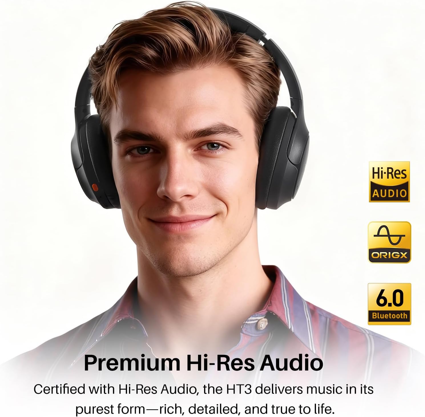 TOZO HT3 Hybrid Noise Cancelling Wireless Headphones, 90H Over Ear Headset - Image 2