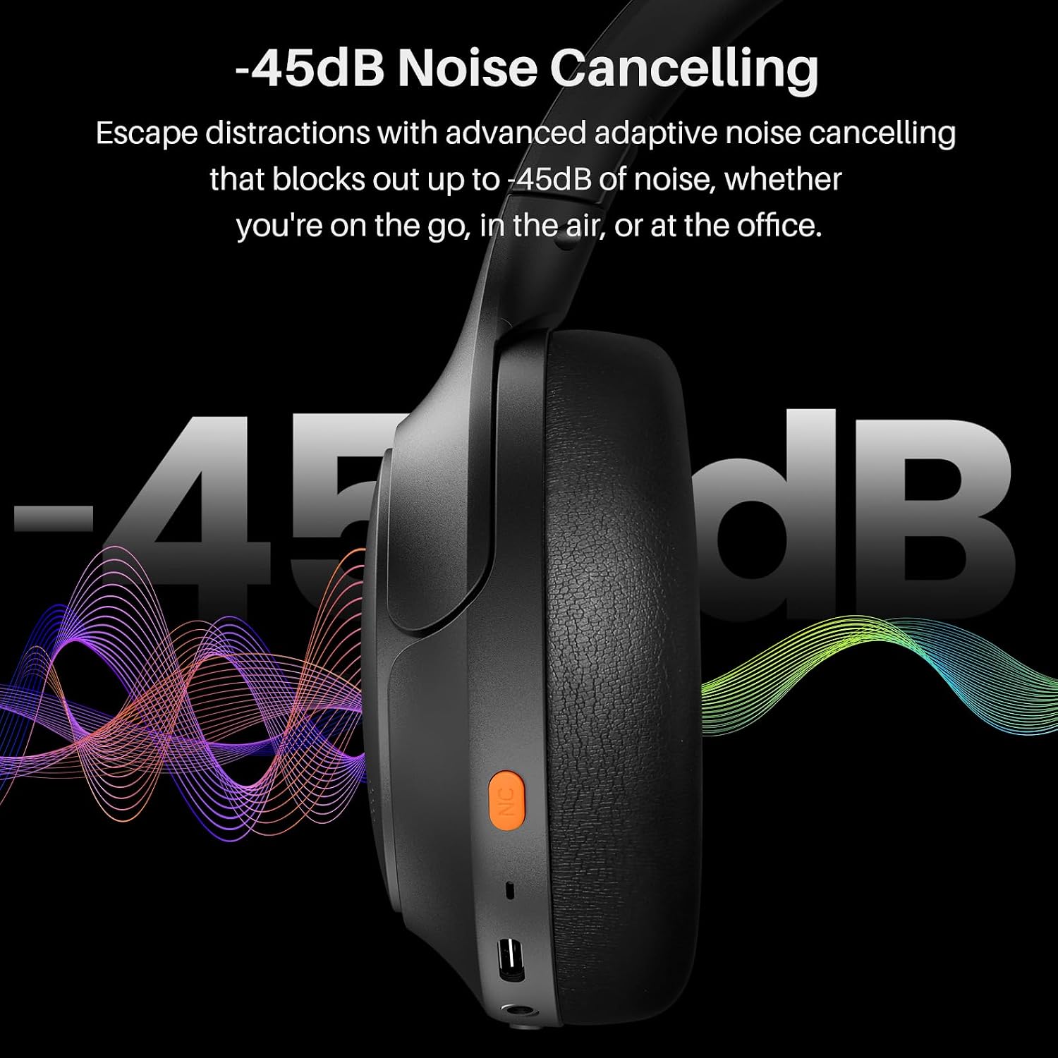 TOZO HT3 Hybrid Noise Cancelling Wireless Headphones, 90H Over Ear Headset - Image 4