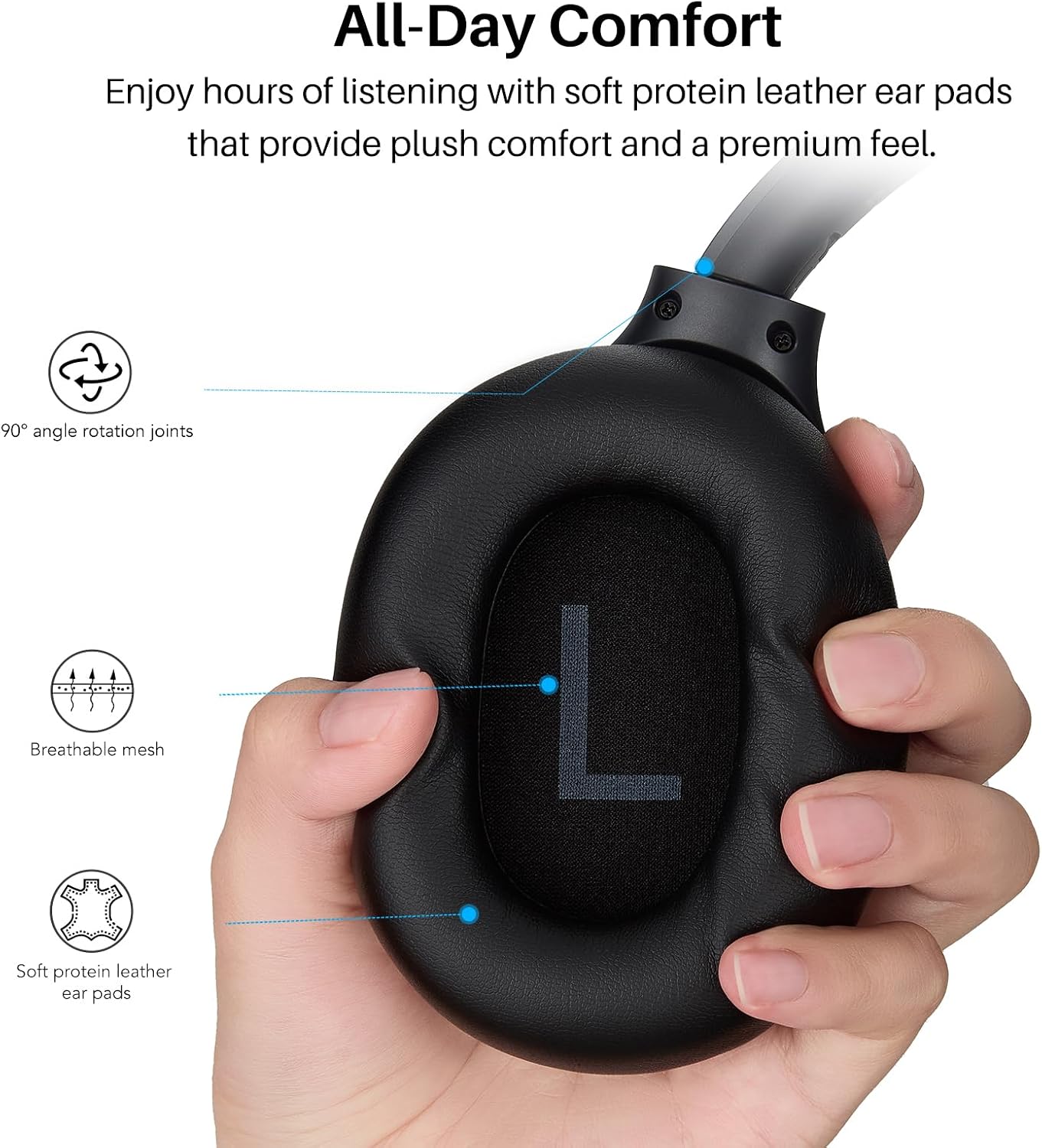 TOZO HT3 Hybrid Noise Cancelling Wireless Headphones, 90H Over Ear Headset - Image 8